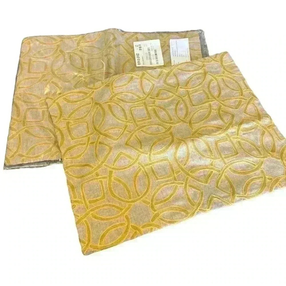 The Company Store Braxton Linked Floral Pillow Covers 16”x20” Yellow Tan - Picture 1 of 3